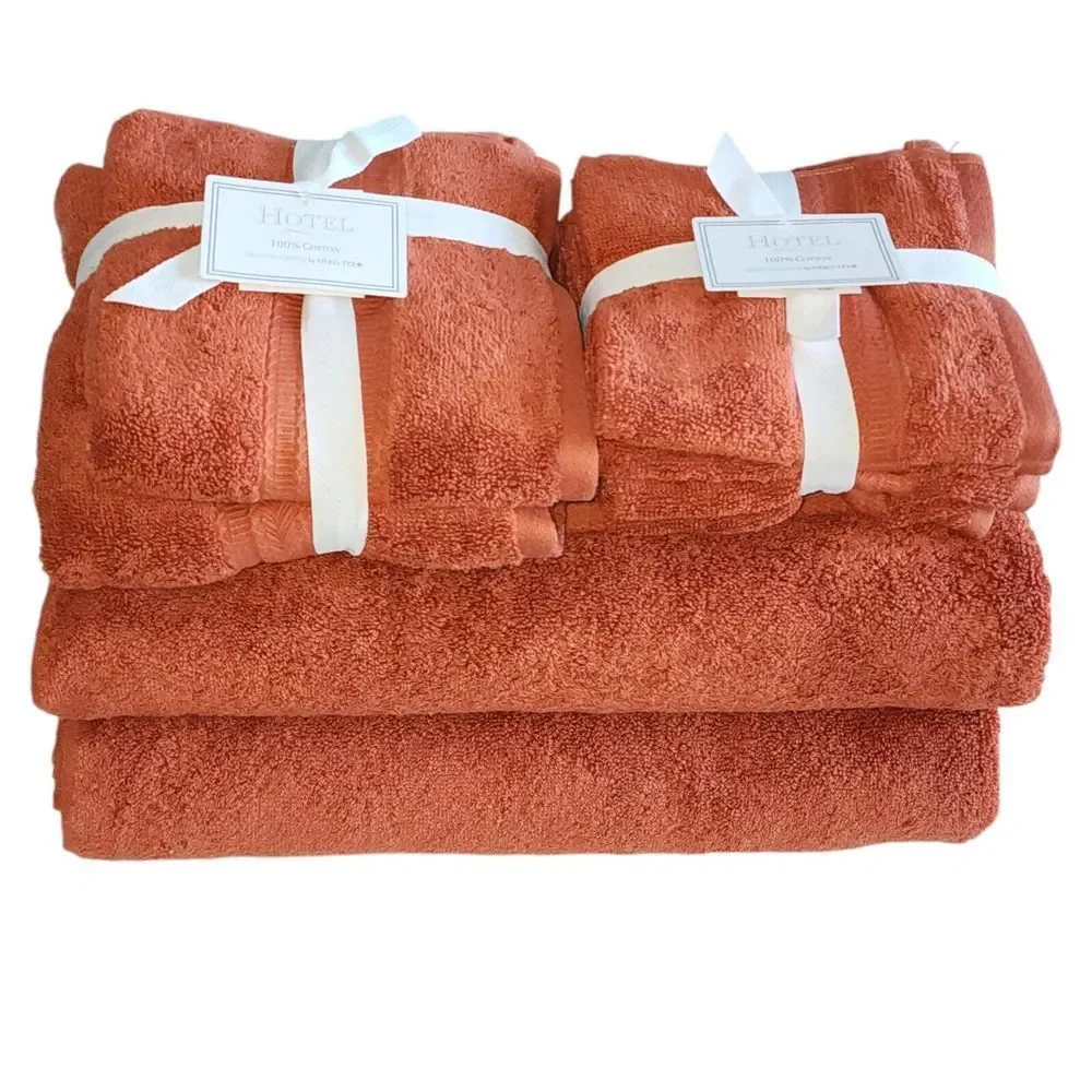 Hotel 8pc Autumn Rust Red Cotton Towel Set 2 Bath 2 Hand 4 Tip‎ Made in Green